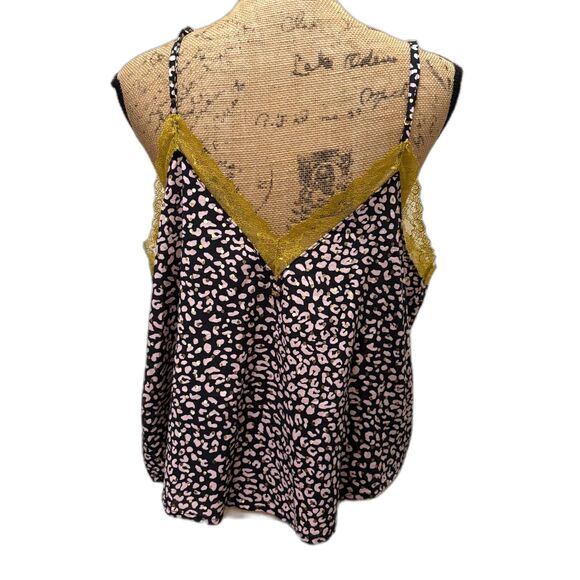 Victoria's Secret Leopard Print Camisole‎ Lace Trim Gold Metallic Sexy Size XL - Picture 2 of 5